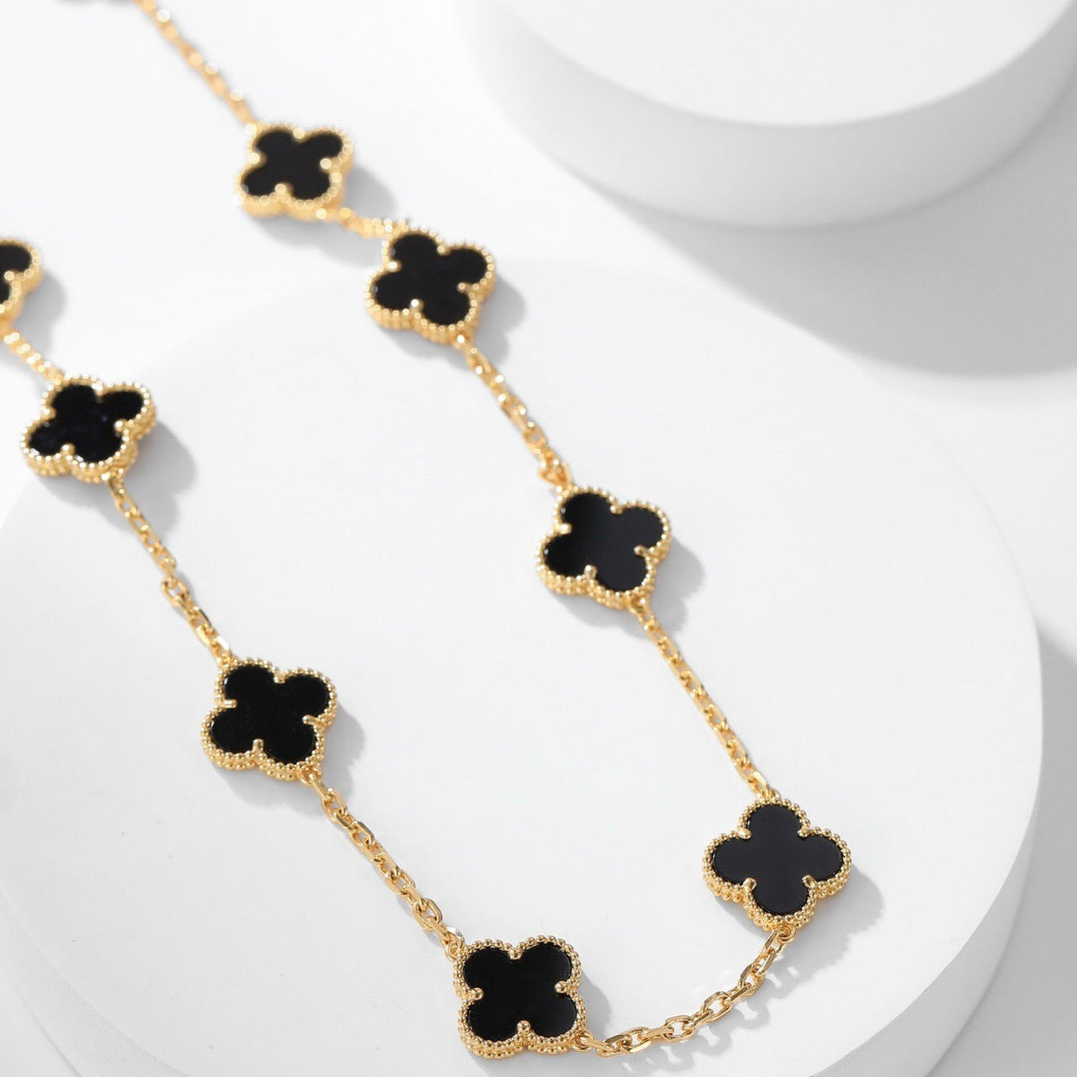 [sparkle Jewelry ]CLOVER 10 MOTIFS ONYX NECKLACE