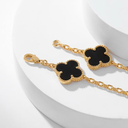[sparkle Jewelry ]CLOVER 10 MOTIFS ONYX NECKLACE