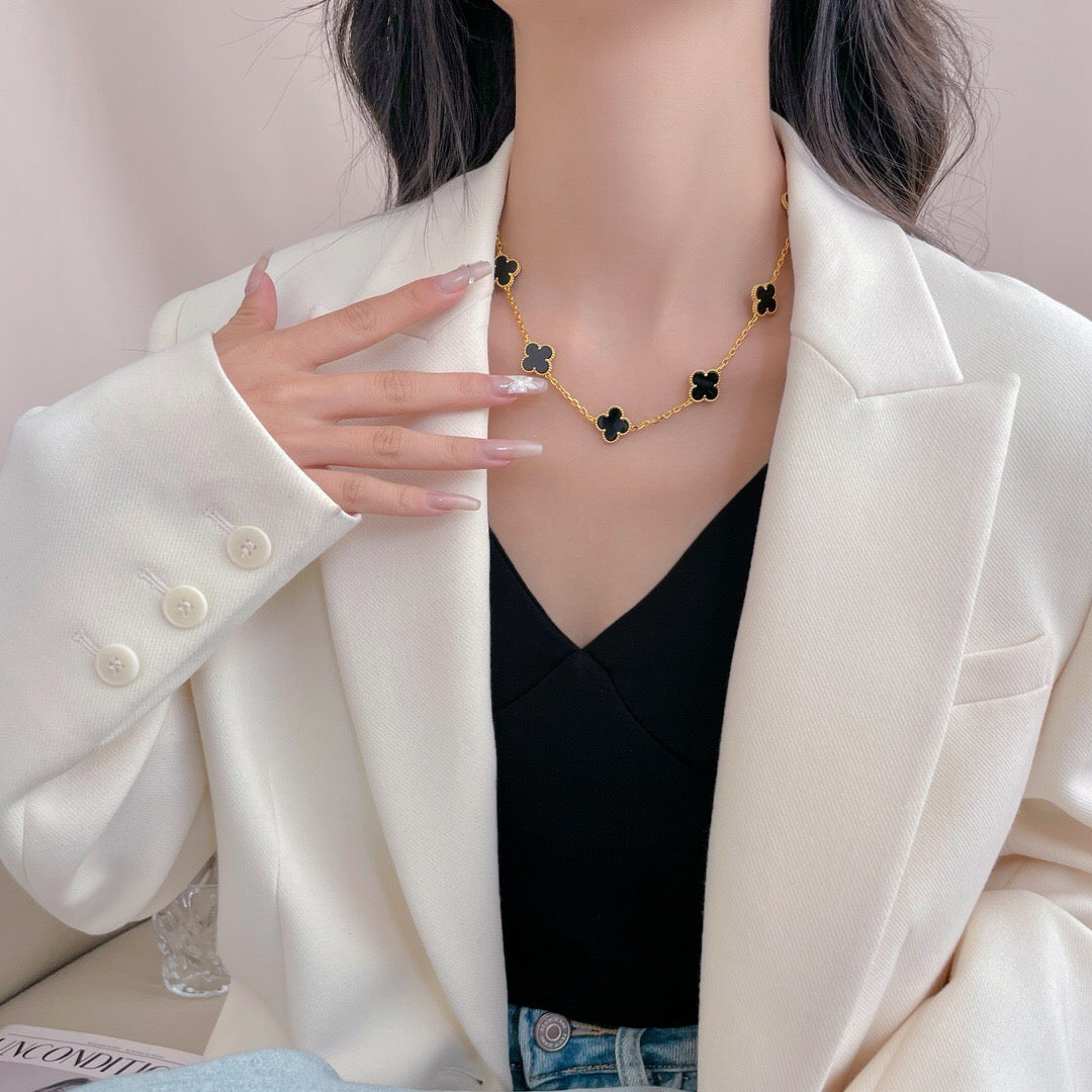 [sparkle Jewelry ]CLOVER 10 MOTIFS ONYX NECKLACE