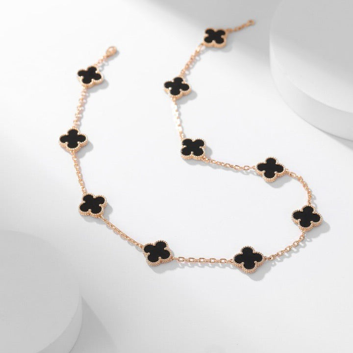 [sparkle Jewelry ]CLOVER 10 MOTIFS ONYX NECKLACE