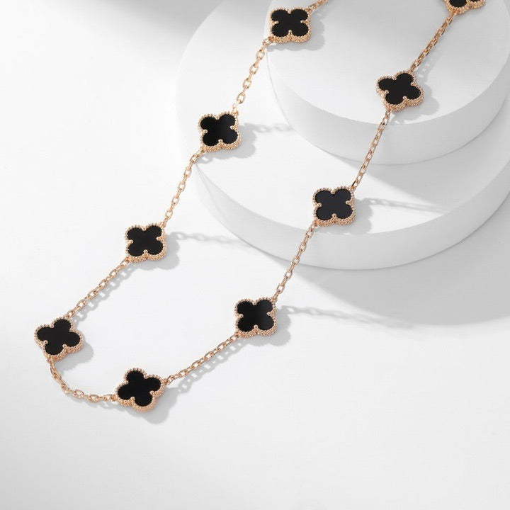 [sparkle Jewelry ]CLOVER 10 MOTIFS ONYX NECKLACE