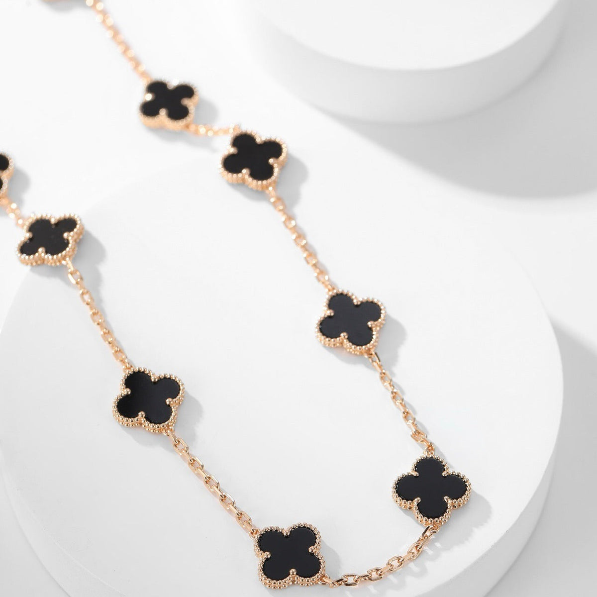 [sparkle Jewelry ]CLOVER 10 MOTIFS ONYX NECKLACE