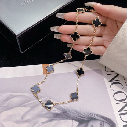 [sparkle Jewelry ]CLOVER 10 MOTIFS ONYX NECKLACE