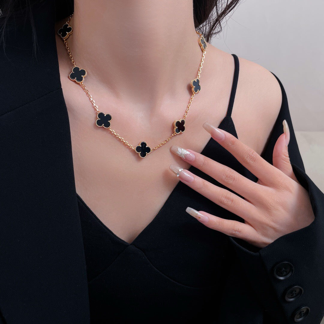 [sparkle Jewelry ]CLOVER 10 MOTIFS ONYX NECKLACE