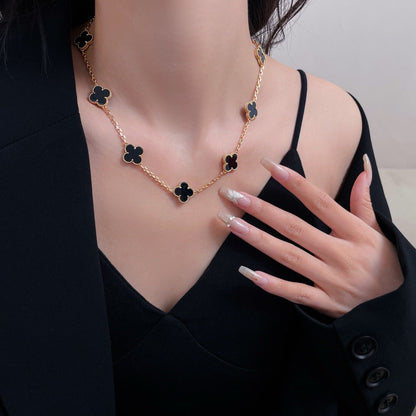 [sparkle Jewelry ]CLOVER 10 MOTIFS ONYX NECKLACE