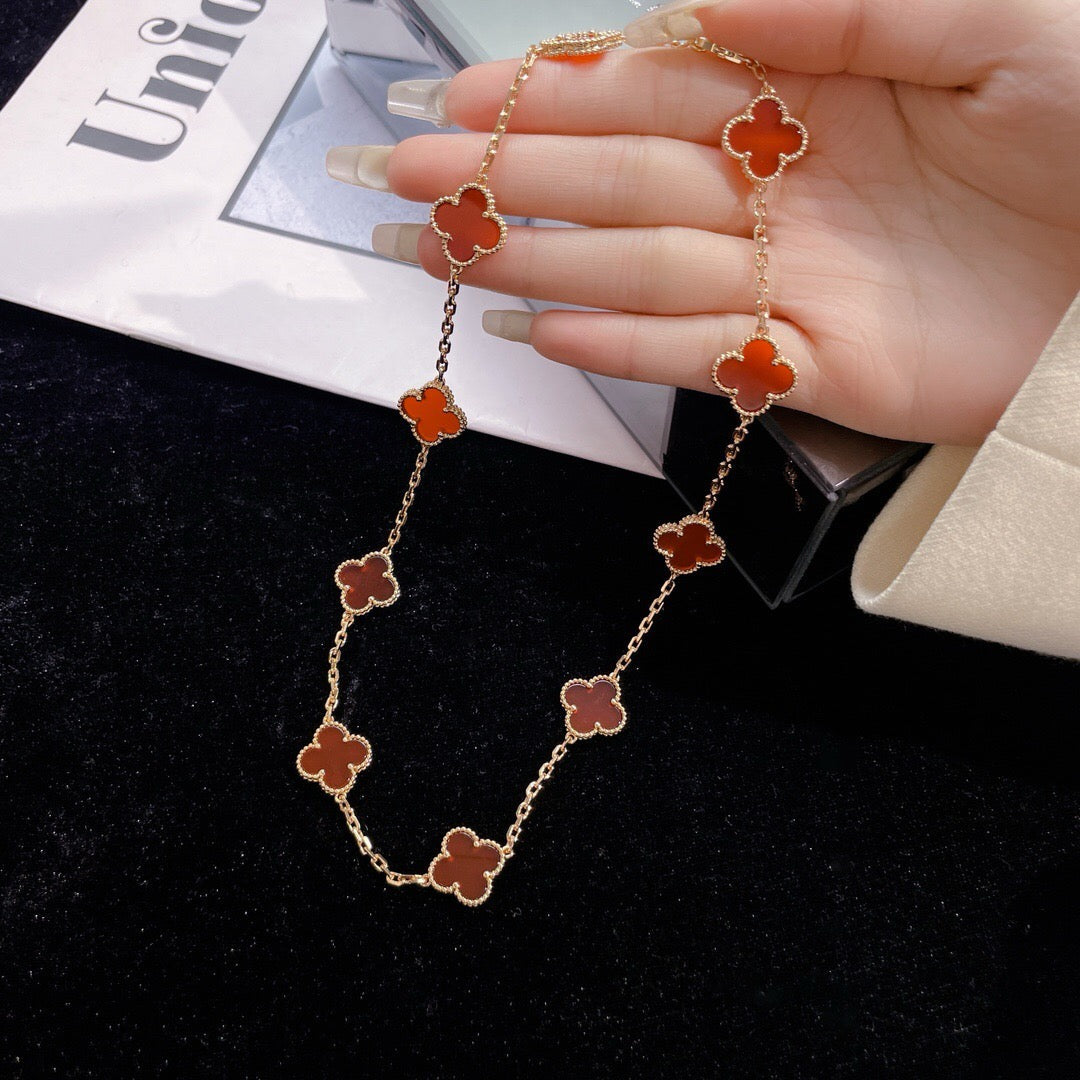 [sparkle Jewelry ]CLOVER 10 MOTIFS CARNELIAN NECKLACE