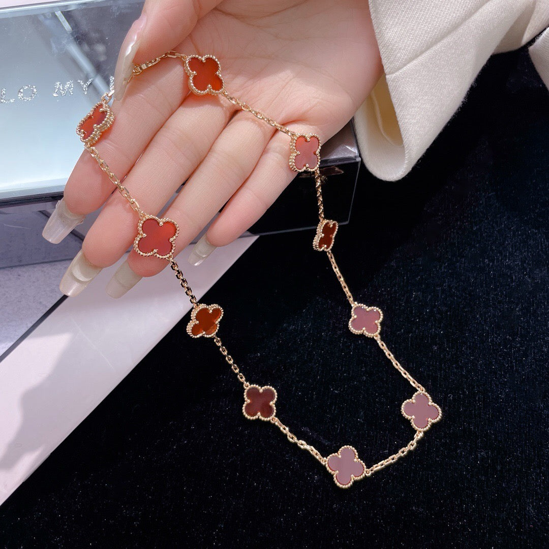 [sparkle Jewelry ]CLOVER 10 MOTIFS CARNELIAN NECKLACE