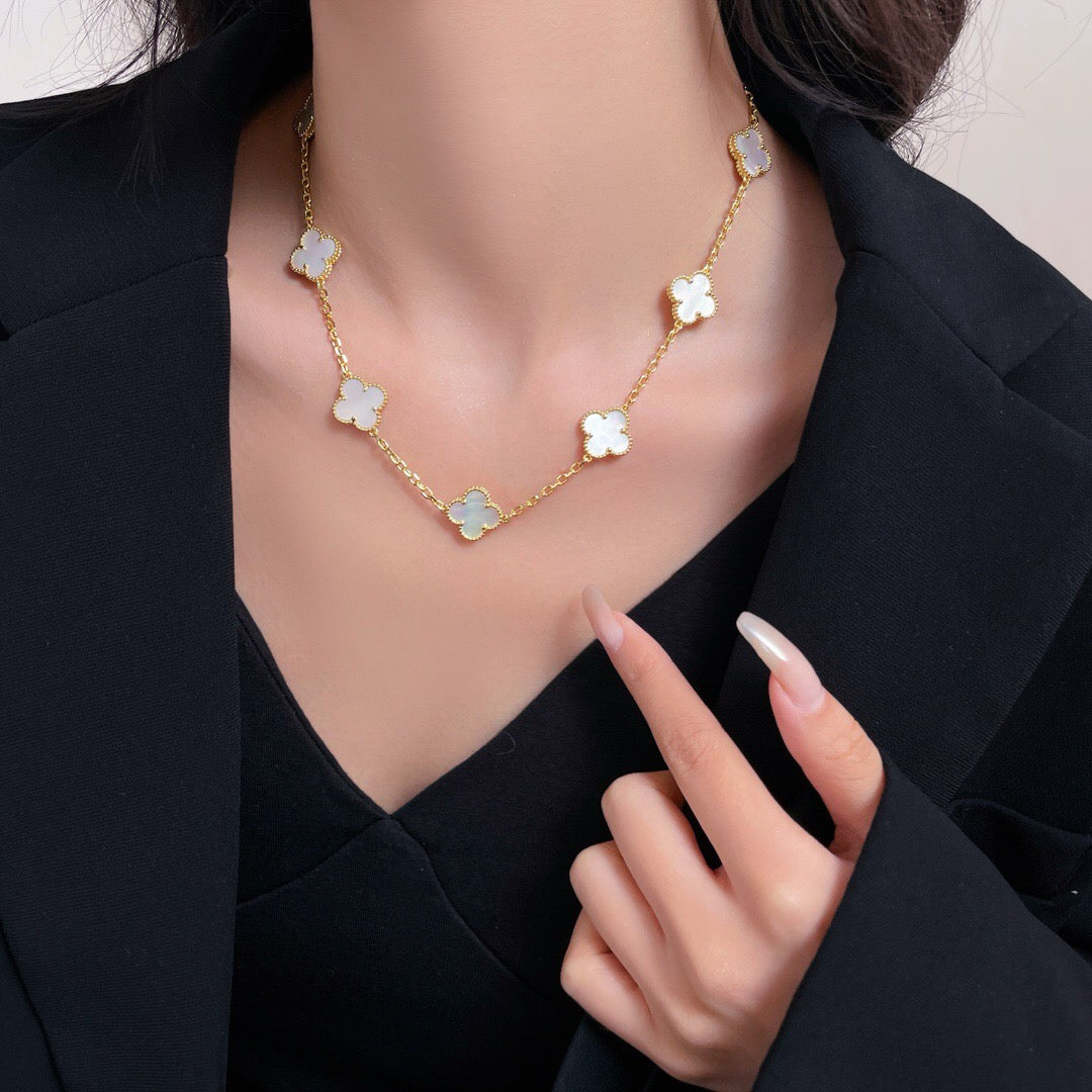 [sparkle Jewelry ]CLOVER 10 MOTIFS WHITE MOTHER OF PEARL NECKLACE