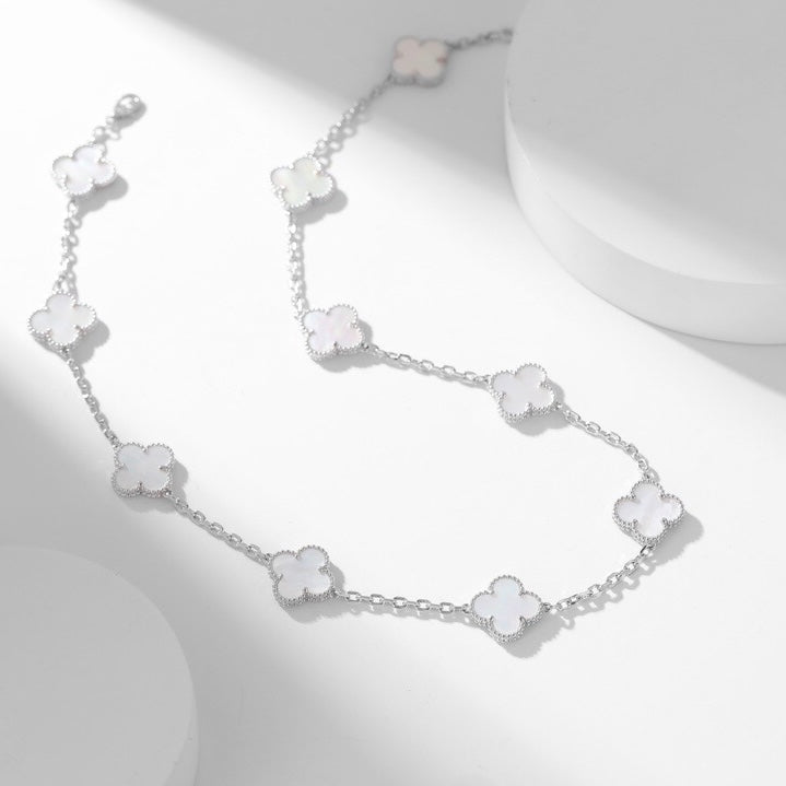 [sparkle Jewelry ]CLOVER 10 MOTIFS WHITE MOTHER OF PEARL NECKLACE