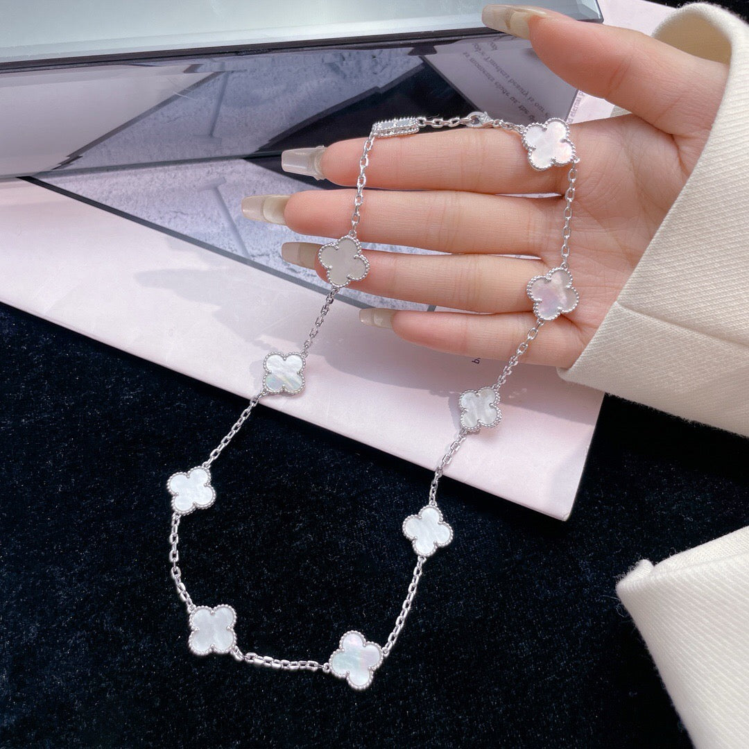 [sparkle Jewelry ]CLOVER 10 MOTIFS WHITE MOTHER OF PEARL NECKLACE