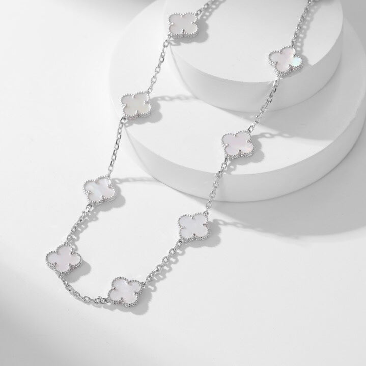 [sparkle Jewelry ]CLOVER 10 MOTIFS WHITE MOTHER OF PEARL NECKLACE