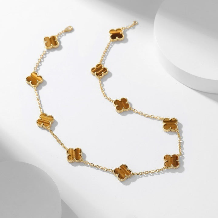[sparkle Jewelry ]CLOVER 10 MOTIFS TIGER EYE NECKLACE