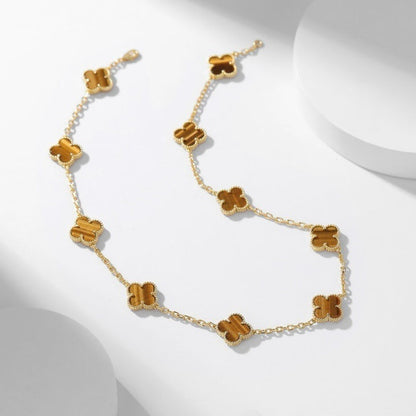 [sparkle Jewelry ]CLOVER 10 MOTIFS TIGER EYE NECKLACE