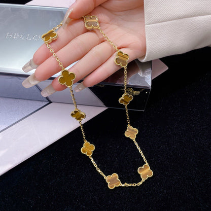 [sparkle Jewelry ]CLOVER 10 MOTIFS TIGER EYE NECKLACE