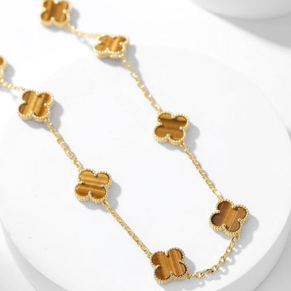 [sparkle Jewelry ]CLOVER 10 MOTIFS TIGER EYE NECKLACE