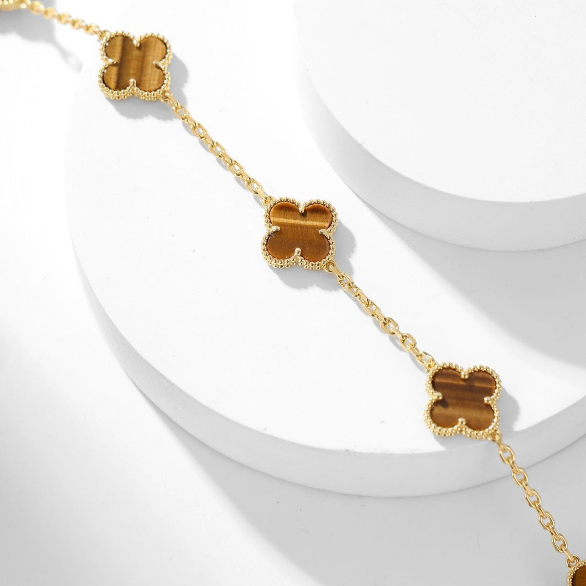 [sparkle Jewelry ]CLOVER 10 MOTIFS TIGER EYE NECKLACE