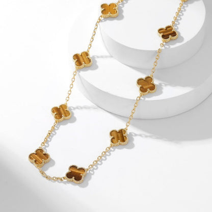 [sparkle Jewelry ]CLOVER 10 MOTIFS TIGER EYE NECKLACE