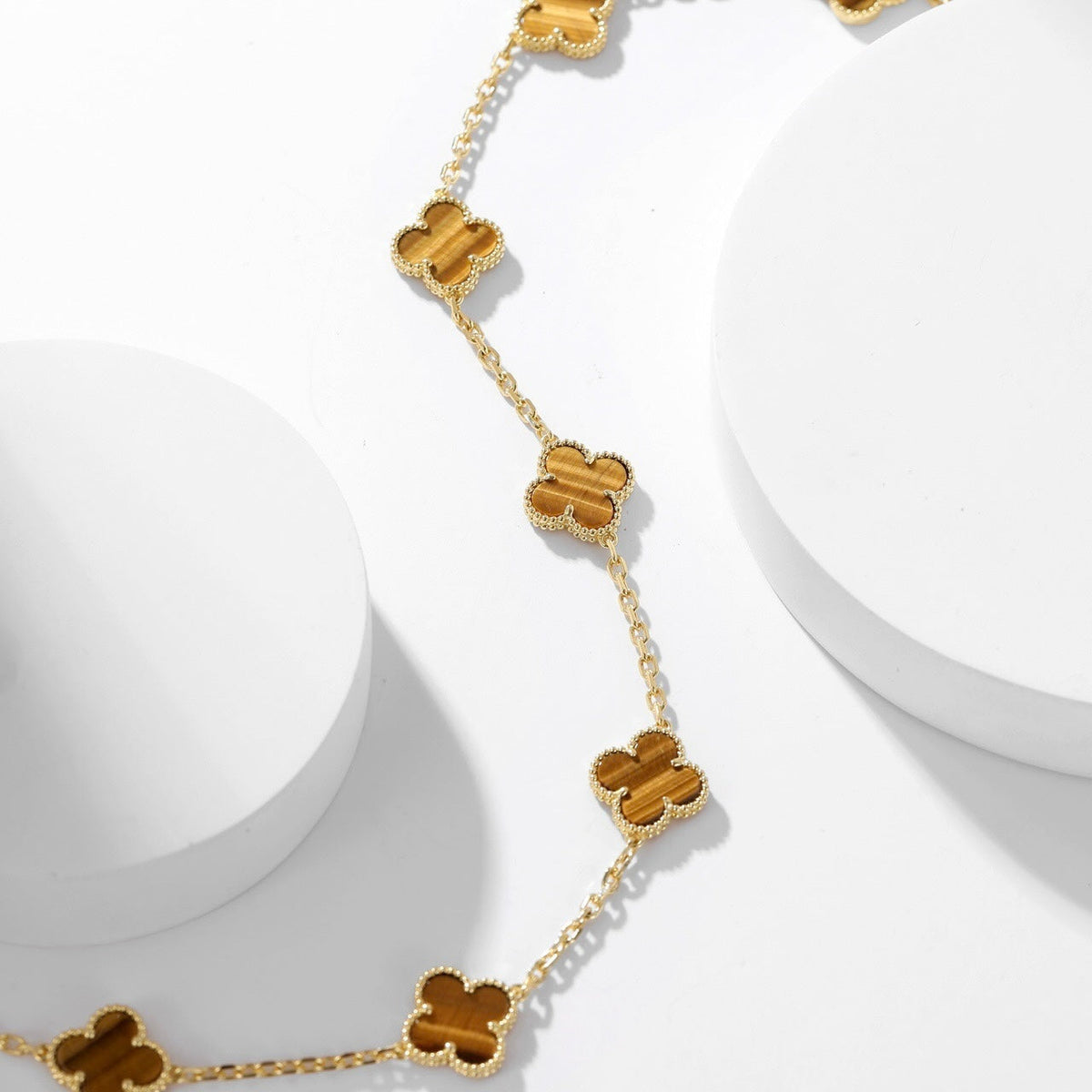 [sparkle Jewelry ]CLOVER 10 MOTIFS TIGER EYE NECKLACE