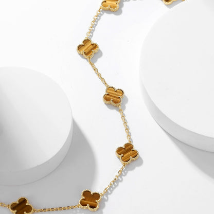 [sparkle Jewelry ]CLOVER 10 MOTIFS TIGER EYE NECKLACE
