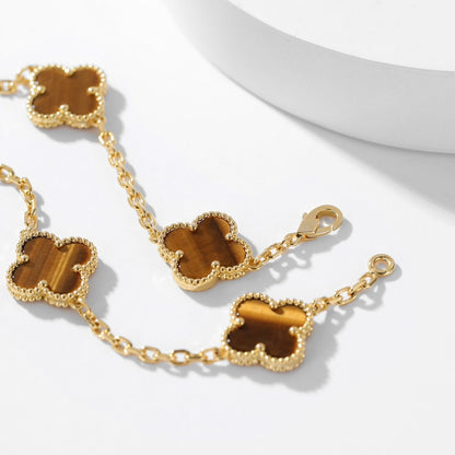 [sparkle Jewelry ]CLOVER 10 MOTIFS TIGER EYE NECKLACE