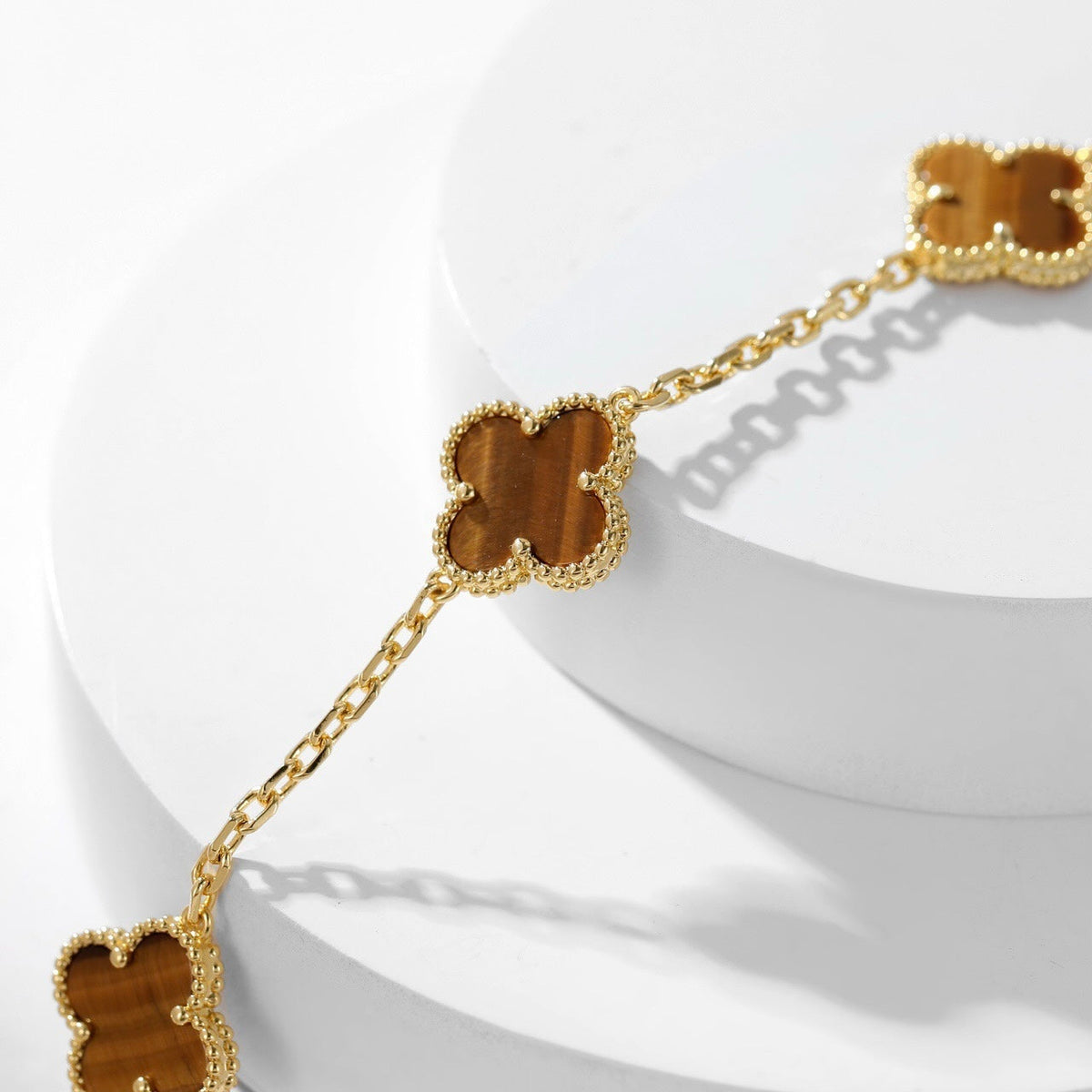 [sparkle Jewelry ]CLOVER 10 MOTIFS TIGER EYE NECKLACE