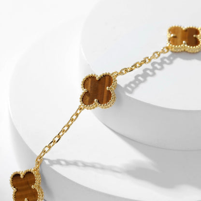 [sparkle Jewelry ]CLOVER 10 MOTIFS TIGER EYE NECKLACE