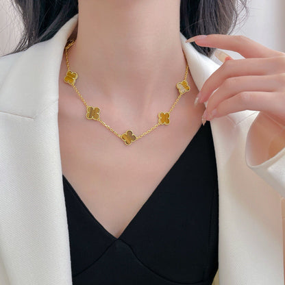 [sparkle Jewelry ]CLOVER 10 MOTIFS TIGER EYE NECKLACE