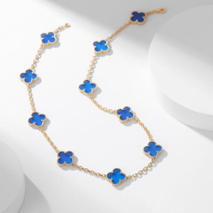 [sparkle Jewelry ]CLOVER 10 MOTIFS BLUE AGATE NECKLACE