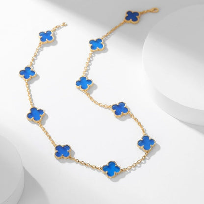 [sparkle Jewelry ]CLOVER 10 MOTIFS BLUE AGATE NECKLACE