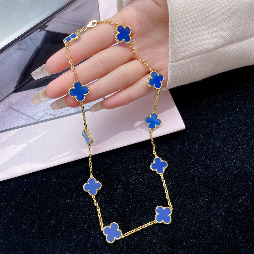 [sparkle Jewelry ]CLOVER 10 MOTIFS BLUE AGATE NECKLACE