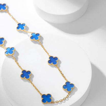 [sparkle Jewelry ]CLOVER 10 MOTIFS BLUE AGATE NECKLACE