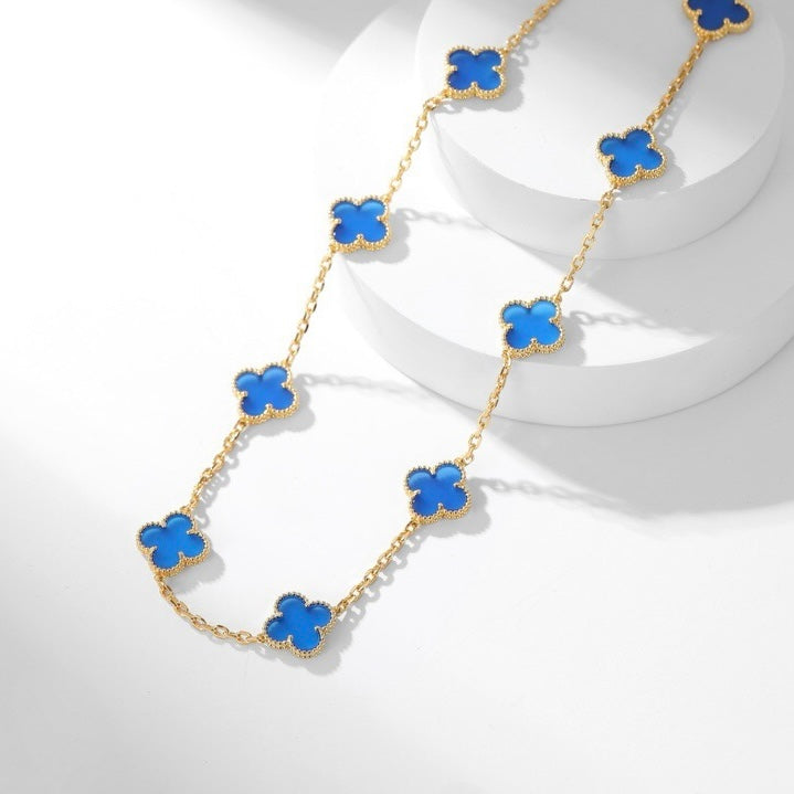 [sparkle Jewelry ]CLOVER 10 MOTIFS BLUE AGATE NECKLACE