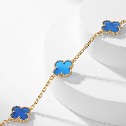 [sparkle Jewelry ]CLOVER 10 MOTIFS BLUE AGATE NECKLACE