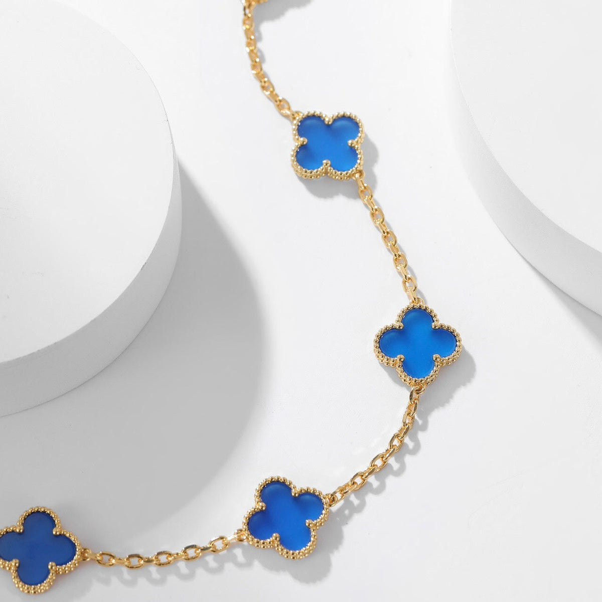 [sparkle Jewelry ]CLOVER 10 MOTIFS BLUE AGATE NECKLACE