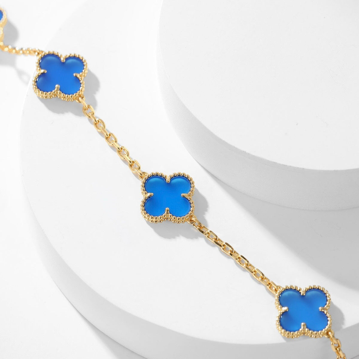 [sparkle Jewelry ]CLOVER 10 MOTIFS BLUE AGATE NECKLACE
