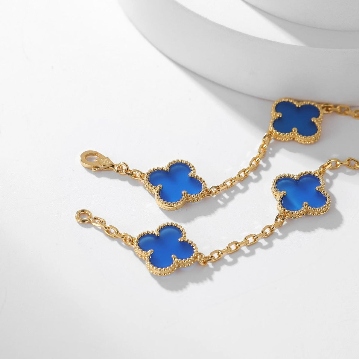 [sparkle Jewelry ]CLOVER 10 MOTIFS BLUE AGATE NECKLACE