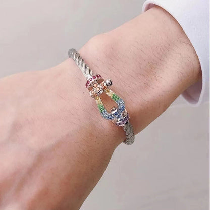 [Sparkle]FORCE GROSSES HUFEISEN FARBIGES DIAMANTENARMBAND - WEISSGOLD