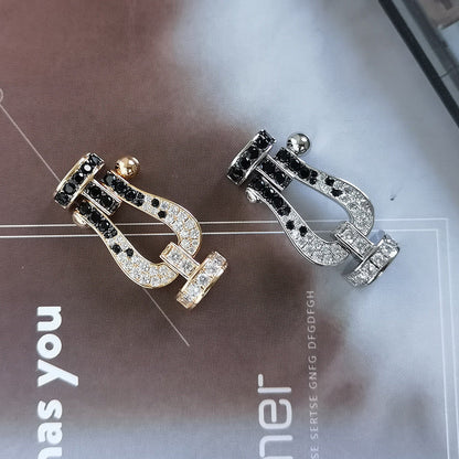 [Sparkle]GROSSES HUFEISEN-ARMBAND MIT SCHWARZEN UND WEISSEN DIAMANTEN - WEISSGOLD