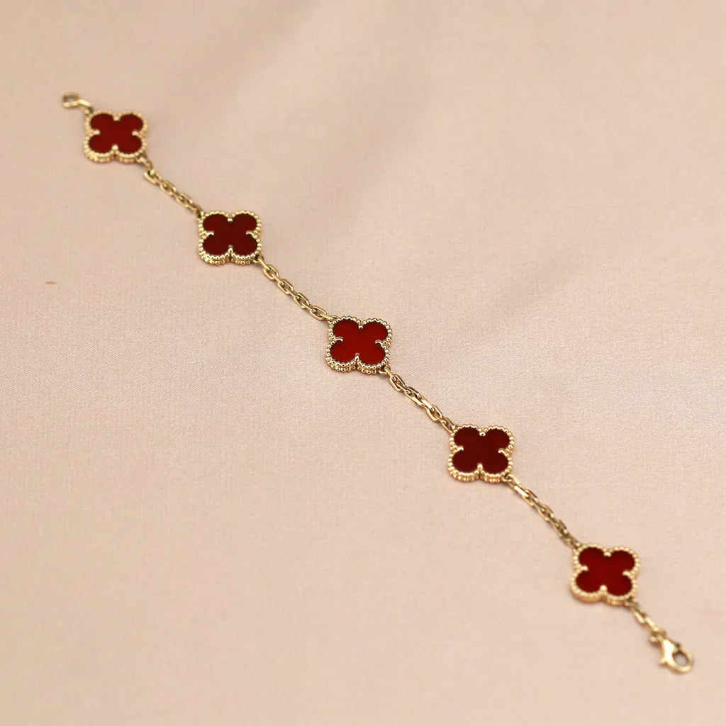 [sparkle Jewelry ] CLOVER 5 MOTIF RED CORNELIAN BRACELET COLLECTION