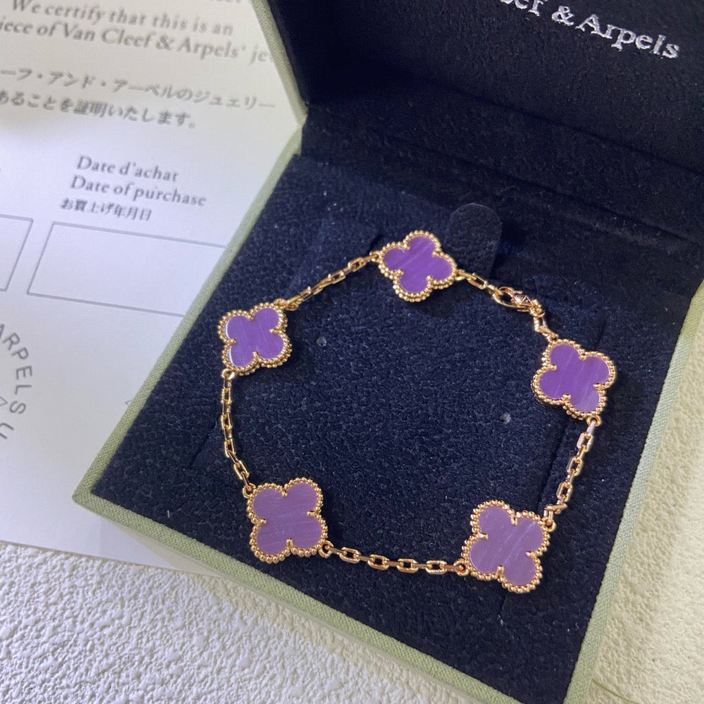 [sparkle Jewelry ]CLOVER  5 MOTIFS  PURPLE VIOLET BRACELET