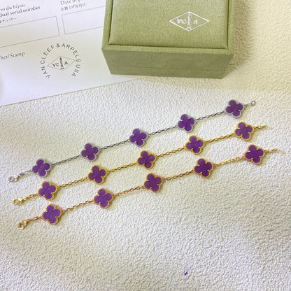 [sparkle Jewelry ]CLOVER  5 MOTIFS  PURPLE VIOLET BRACELET
