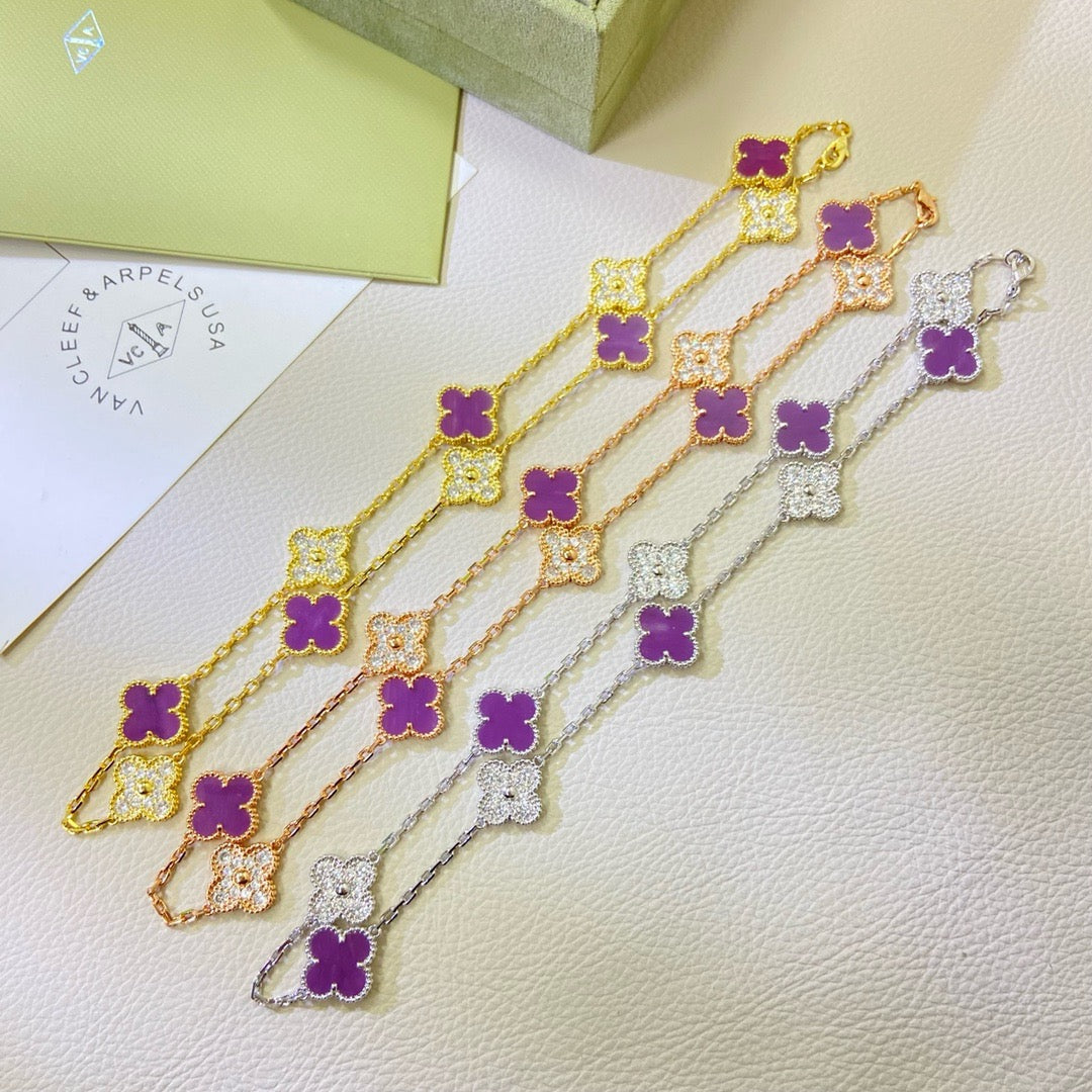 [sparkle Jewelry ]CLOVER 10 MOTIFS  PURPLE VIOLET DIAMOND NECKLACE