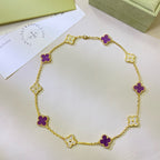 [sparkle Jewelry ]CLOVER 10 MOTIFS  PURPLE VIOLET DIAMOND NECKLACE
