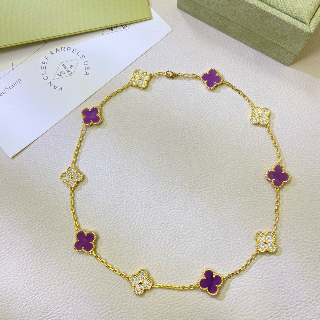 [sparkle Jewelry ]CLOVER 10 MOTIFS  PURPLE VIOLET DIAMOND NECKLACE