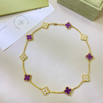 [sparkle Jewelry ]CLOVER 10 MOTIFS  PURPLE VIOLET DIAMOND NECKLACE