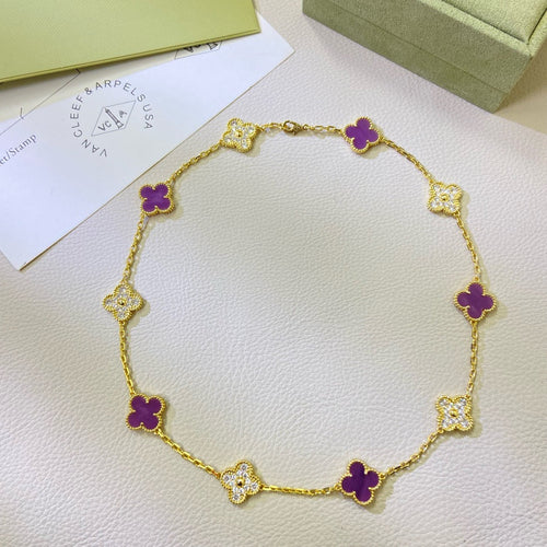 [sparkle Jewelry ]CLOVER 10 MOTIFS  PURPLE VIOLET DIAMOND NECKLACE