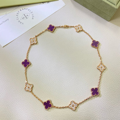 [sparkle Jewelry ]CLOVER 10 MOTIFS  PURPLE VIOLET DIAMOND NECKLACE