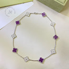 [sparkle Jewelry ]CLOVER 10 MOTIFS  PURPLE VIOLET DIAMOND NECKLACE