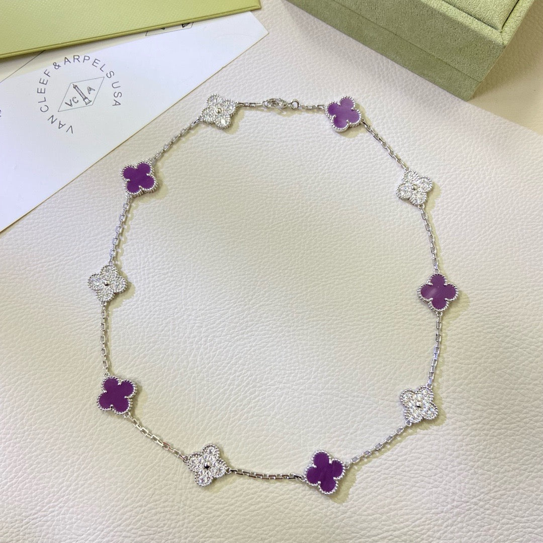 [sparkle Jewelry ]CLOVER 10 MOTIFS  PURPLE VIOLET DIAMOND NECKLACE