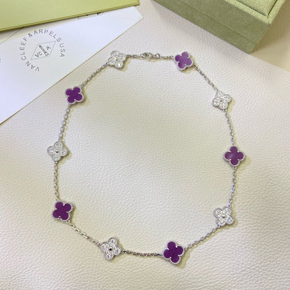 [sparkle Jewelry ]CLOVER 10 MOTIFS  PURPLE VIOLET DIAMOND NECKLACE